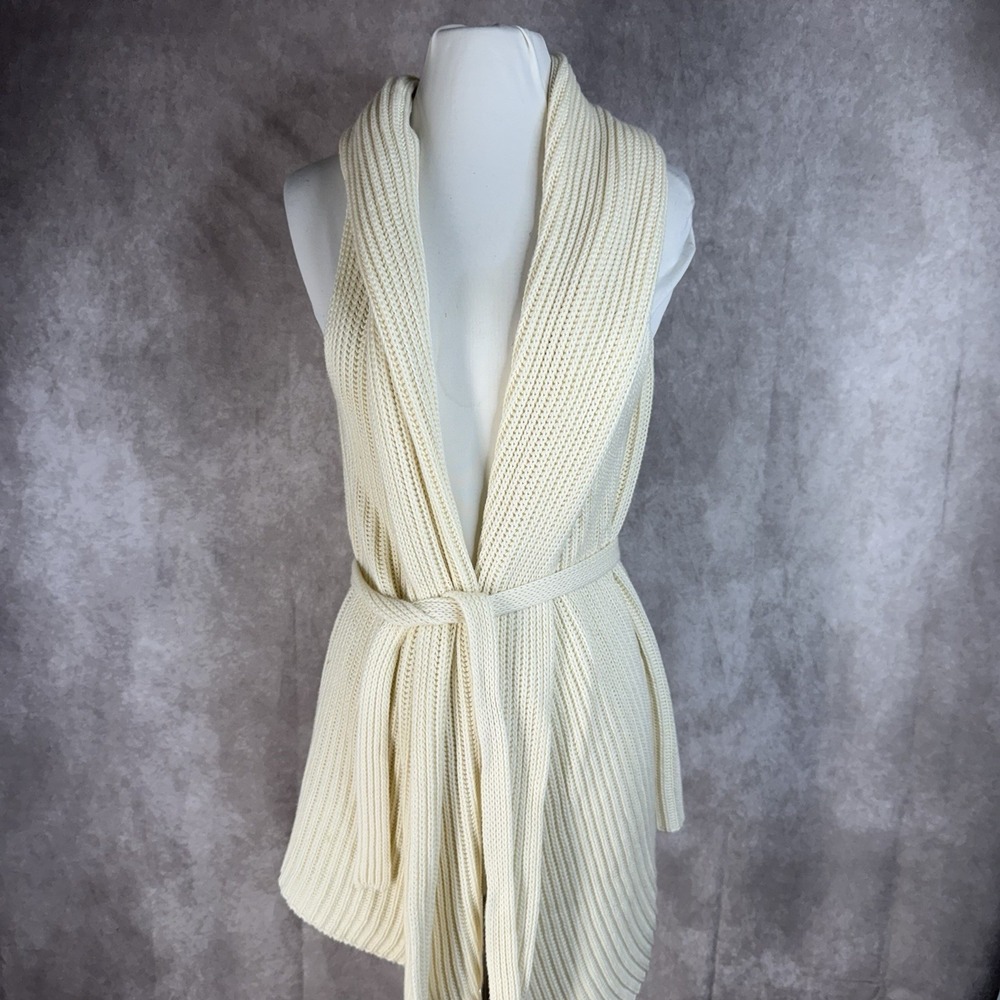 Jil Sander Ribbed Cotton Knit Sweater Wrap Vest In Ivory Size M